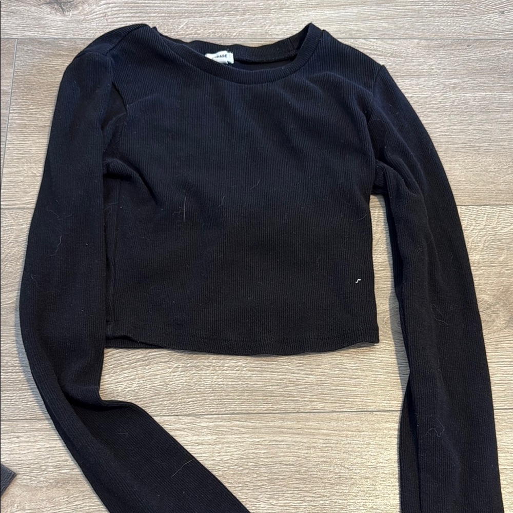 Garage Black Ribbed Crop Sweatshirt